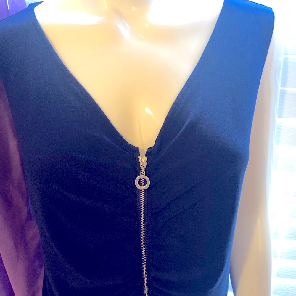 Navy blue Zipper front blouse